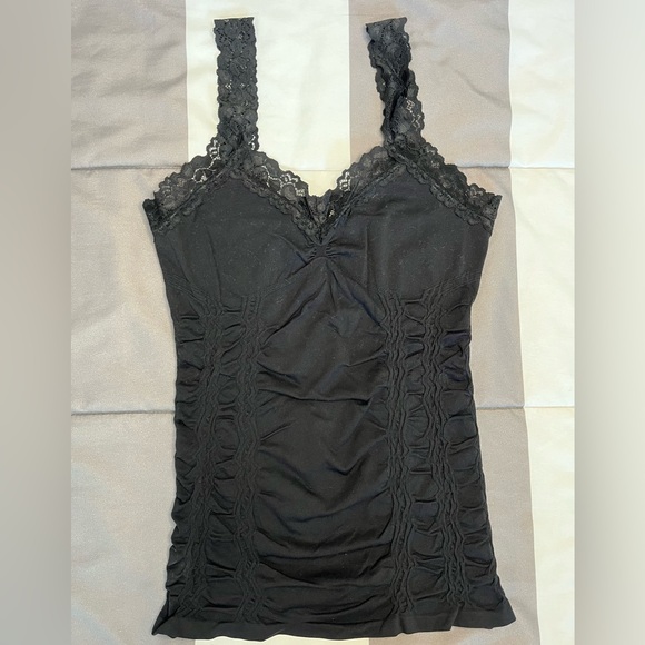 M. Rena | Tops | M Rena Lace Trimmed Ruched Stretchy Black Corset Goth ...